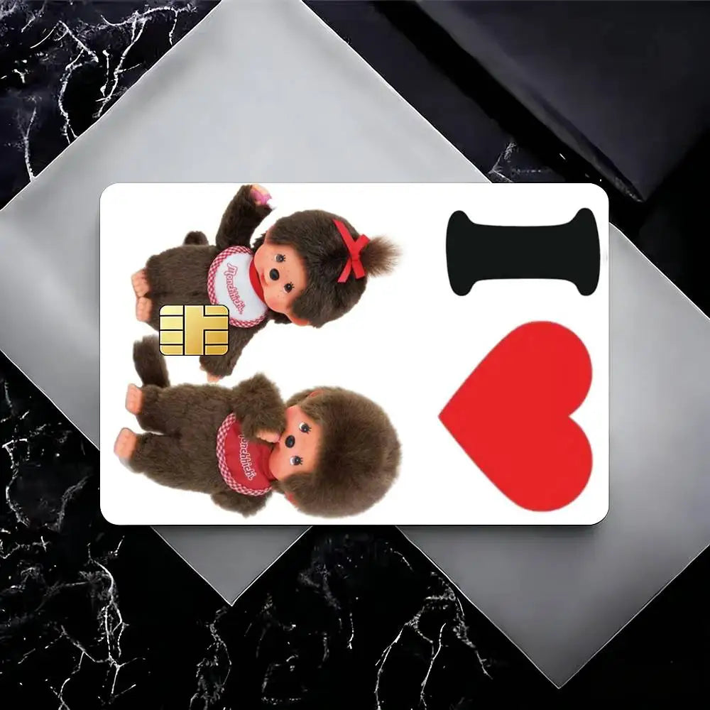 autocollants cartes visite illustration animée monchhichi coeurs géométriques réutilisables étanches single piece package