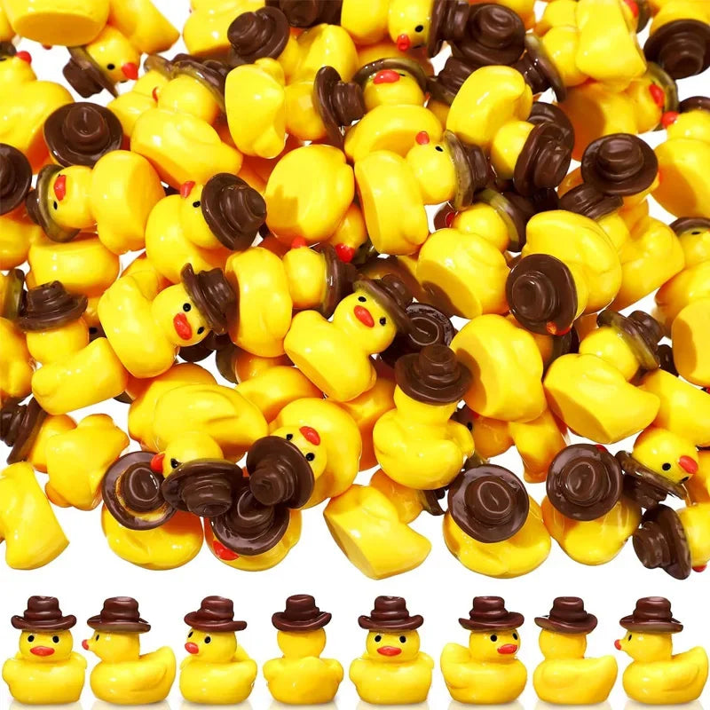 décoration extérieure canards jaunes chapeau cowboy résine animaux décor jardin féerique