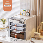 boîte documents transparente moderne rangement papier stylos bloc notes étages crème blanc