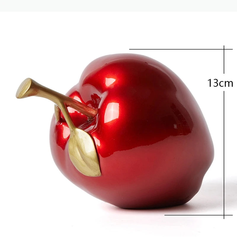 décoration intérieure moderne pomme verte rouge résine brillante 13cm dorée