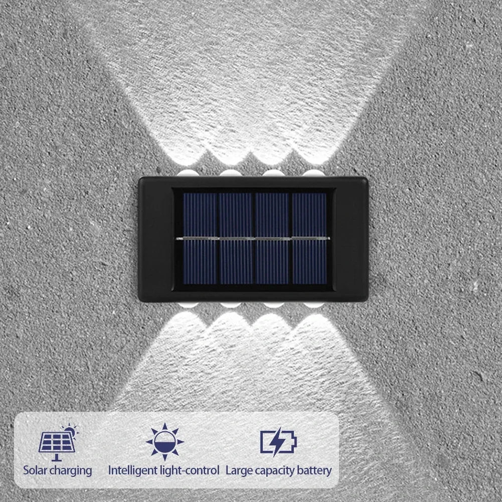 lampe solaire murale moderne ip65 led rechargeable extérieure panneau solaire texturé noir minimaliste