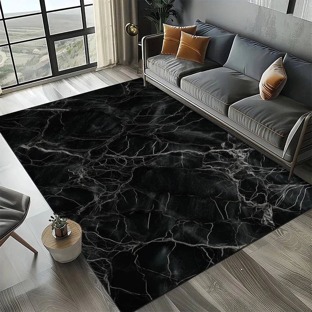 tapis moderne marbre noir blanc gris or floral salon chambre décoration extérieur commercialisation