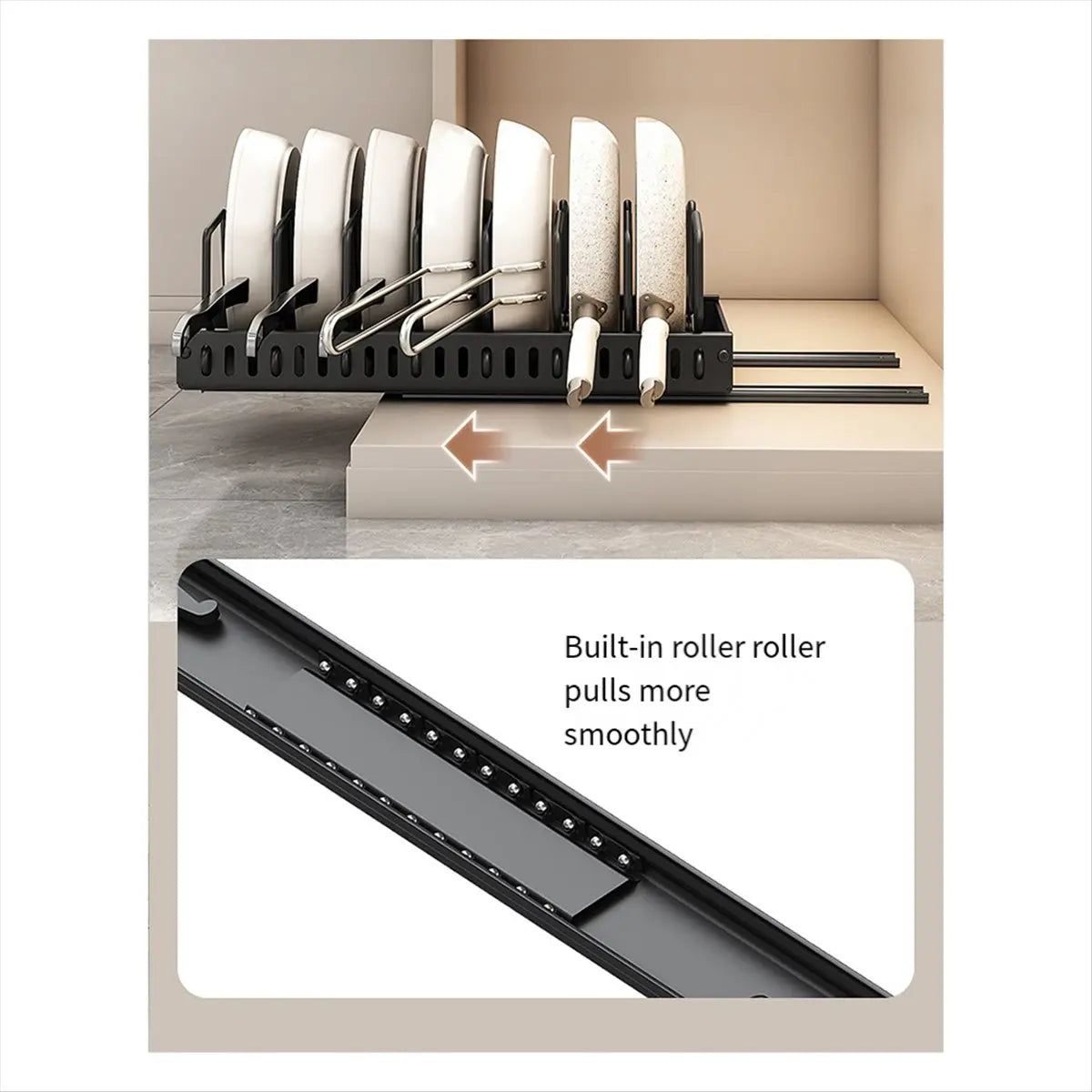 support cuisine noir rangement coulissant casseroles poêles moderne élégant robuste durable pratique