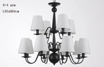 lustre fer noir classique abat jour blancs interrupteur bouton verre dépoli