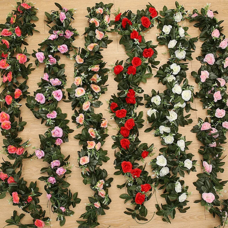guirlande florale artificielle rose blanche verte mariage anniversaire décoration intérieure naturelle
