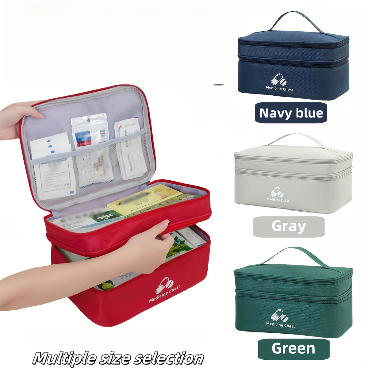 trousse médecine rouge réutilisable sac rangement oxford pratique compartiments médicaments première aide emergencesécole