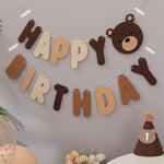 guirlande lettres happy birthday ours brun décor anniversaire clips marron carton festive