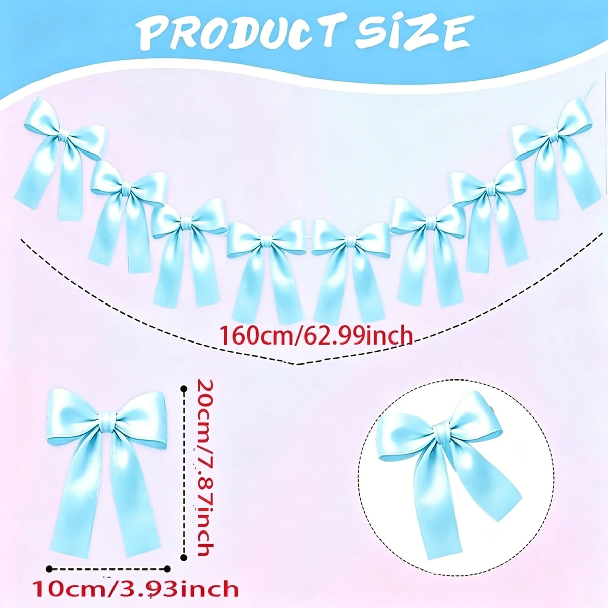 guirlande décorative nœuds papillon satin bleu clair rose noir mariage anniversaire fête