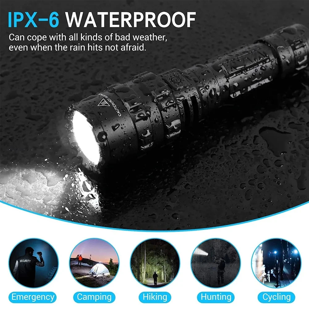 lampe poche tactique rechargeable led usb étanche auto défense militaire intense