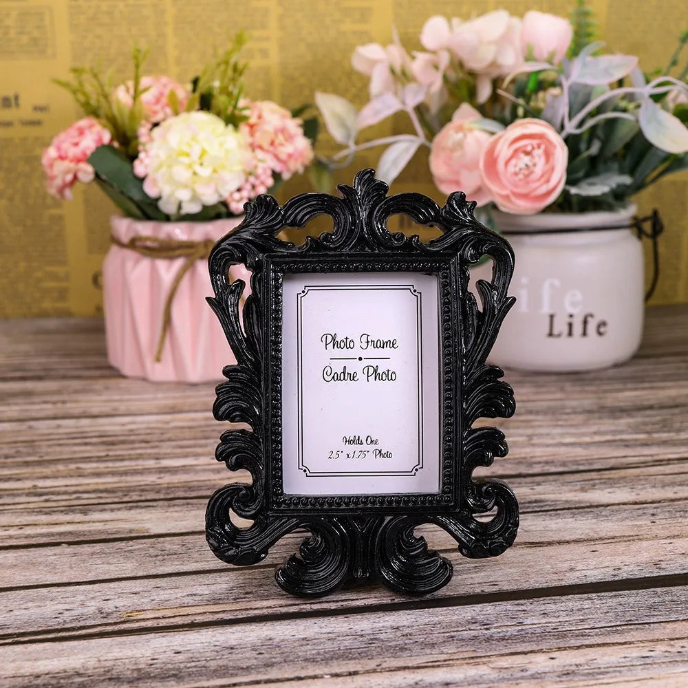 Cadre photo table noir or rose vintage baroque sculpté effet vieilli support pied