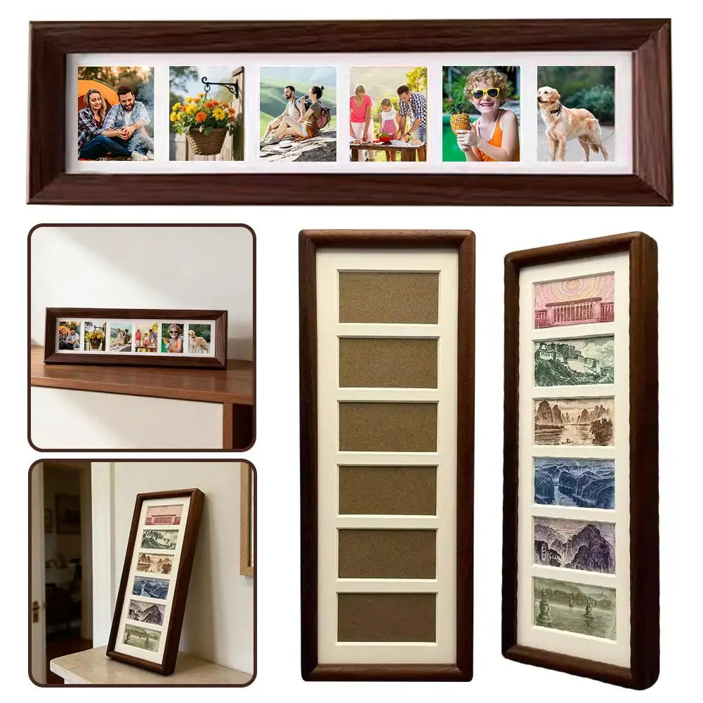 cadre photo multiple photos bambou classique décoration maison souvenirs familiaux fond crème ouvertures protégées
