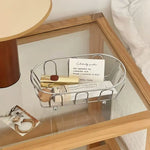 panier cosmétiques argenté grille moderne acier inoxydable rangement coiffeuse accessoires photo