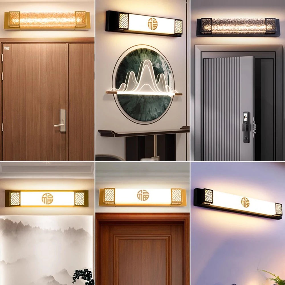 lampe murale moderne led noir doré verre ip65 48cm 60cm 90cm