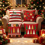 coussins carreaux rouge blanc vert doré sapins étoiles adhésifs décor noël traditionnel festive
