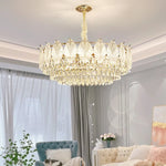 lustre doré cristal suspension salon chambre classique led 80cm adjustable