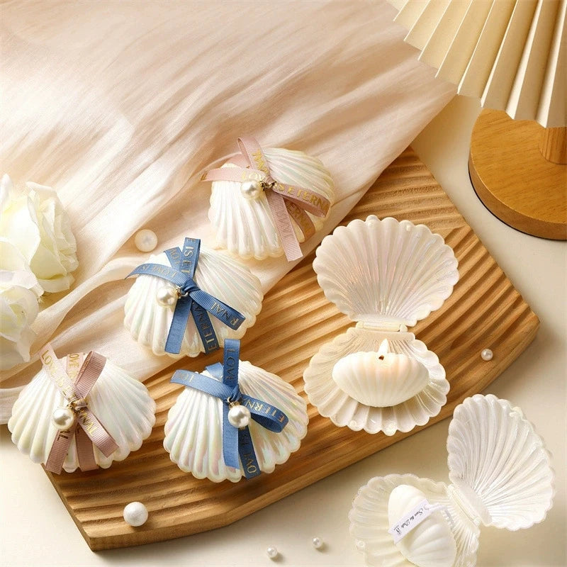 coquillages blancs opaques rayures classiques boîtes rangement mariage anniversaire rubans émoticônes Sweet Love