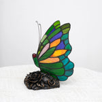 lampe table tiffany papillon floral verte bleue opacité vitrail artisanal chambre