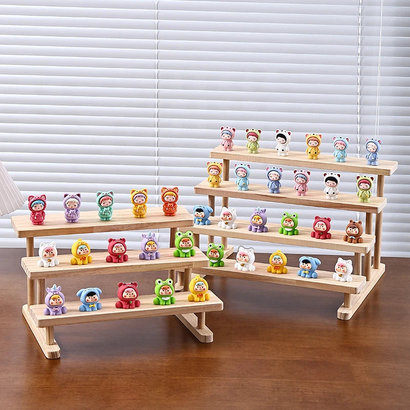 présentoir bois multicolore figurines animaux cartoon niveaux décoration étagère nouvelle classe