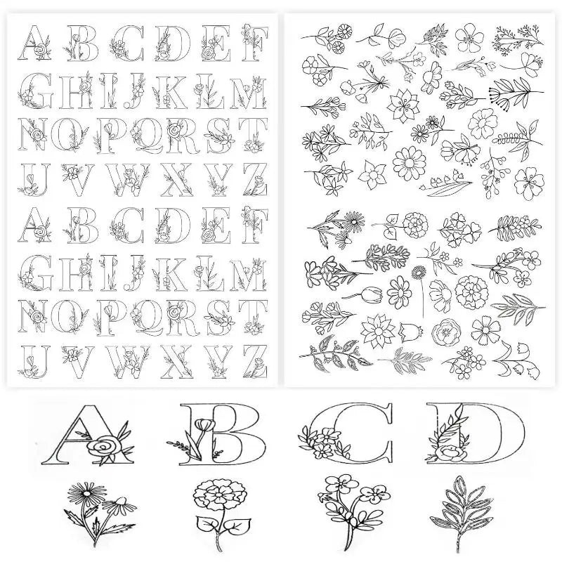 feuilles adhésives broderie transparentes motifs floraux lettres alphabet découpées étiquettes solubles acrylique imprimables adultes