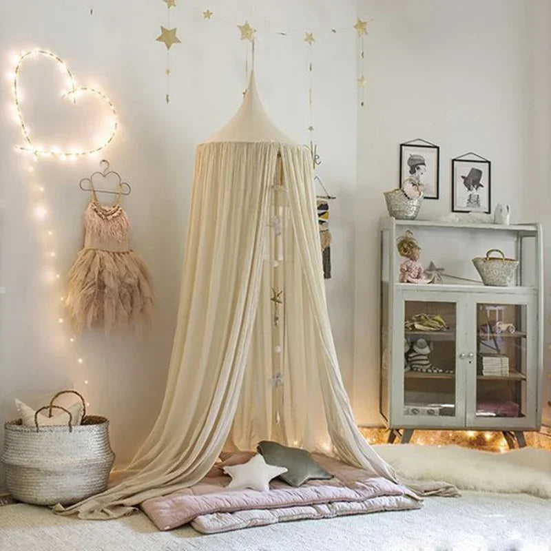canopée lit bébé beige étoiles dorées motifs animaux 50cm 240cm