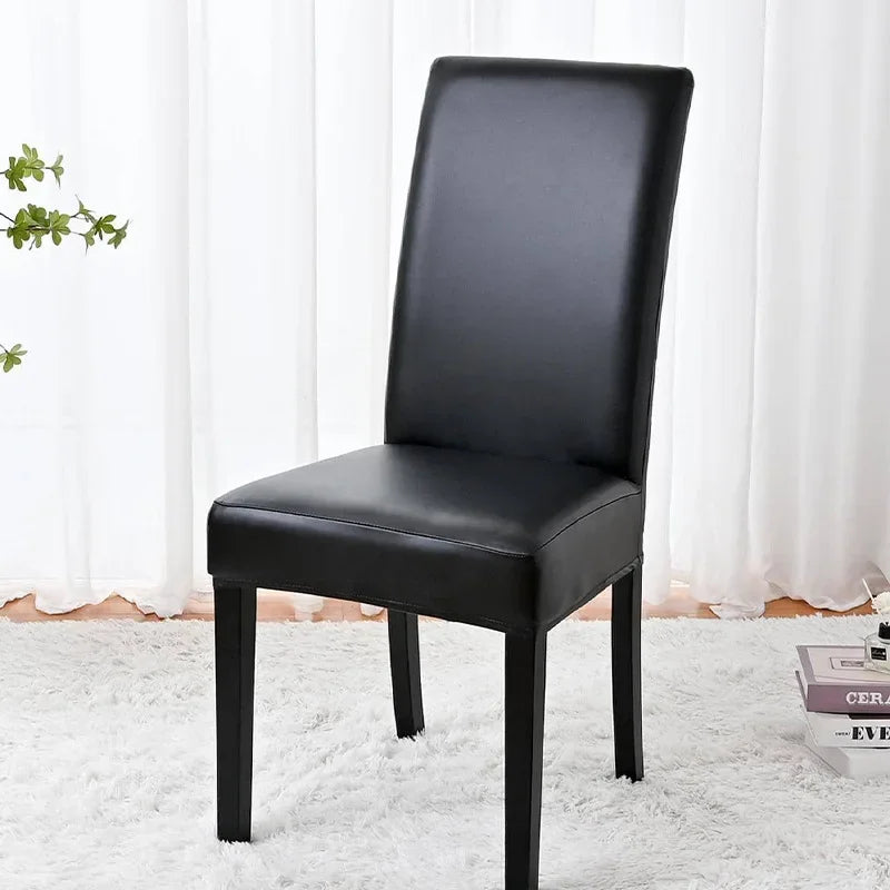 housse chaise simili cuir noir moderne imperméable élastique fauteuil salle manger