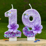bougies chiffres violets fleurs anniversaire décoratives sans flamme enfants gâteau paillettes numérotation festive