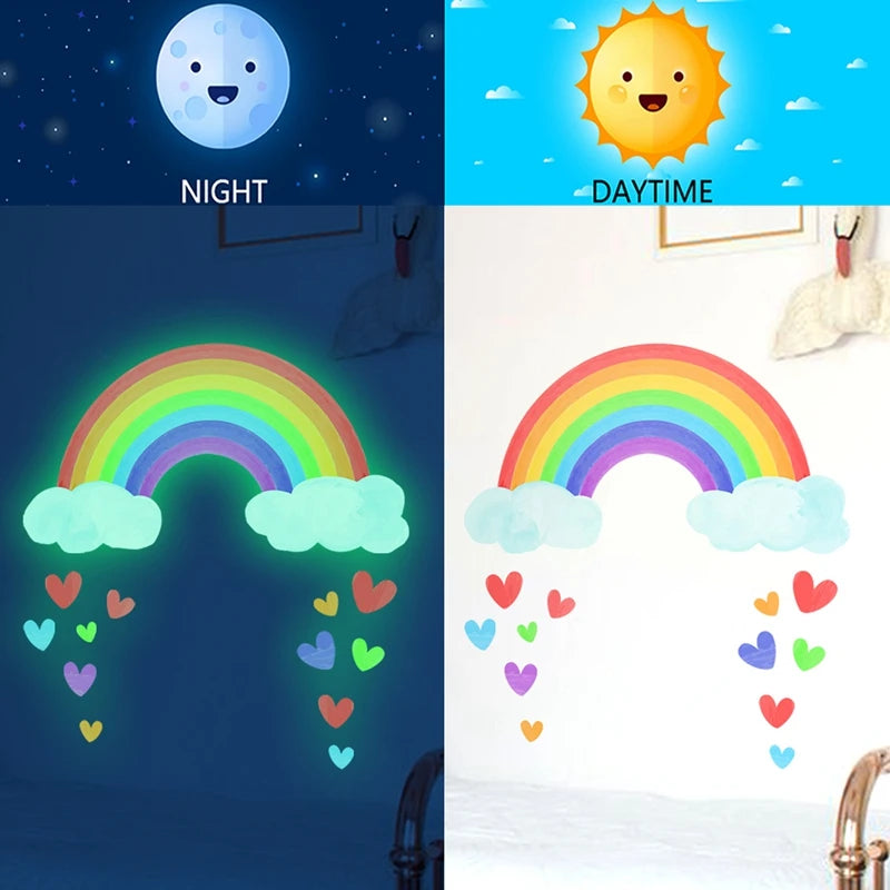 stickers muraux lumineux arc ciel nuages coeurs decoration enfantine adhésifs chambre enfants bricolage maison