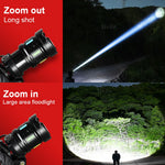 lampe frontale led rechargeable zoom ajustable 180 degres batteries vertes