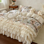 drap housse coton floral vintage romantique pastel 4pièces cœur beige clair