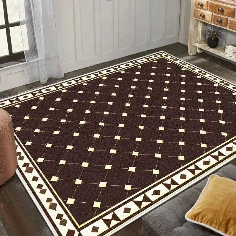 tapis géométrique noir or marron moderne salon chambre élégant motifs floraux 40x60cm