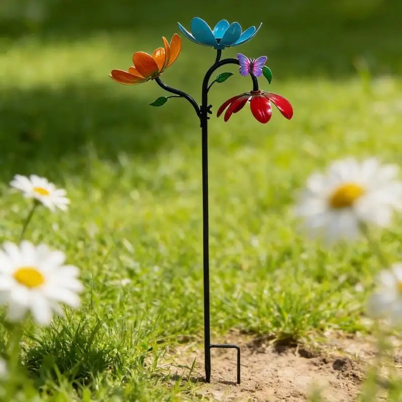décoration jardin papillon fleurs colorées moderne crochet métallique extérieur orange bleu rouge vert