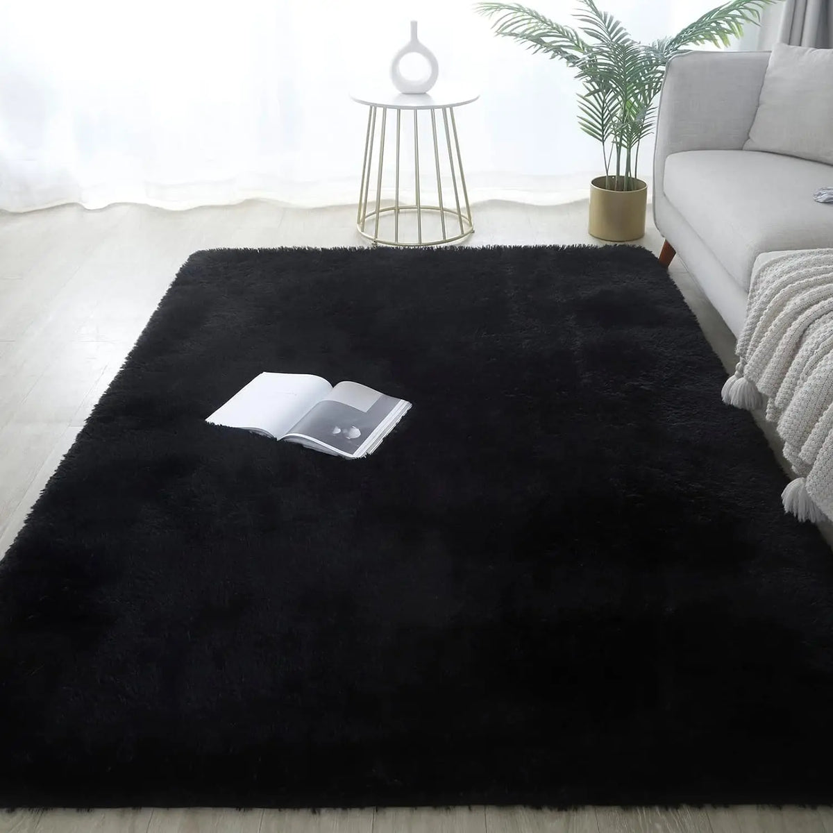 tapis gris noir peluche épaisse moderne salon chambre décoratif durable 120cm 160cm 230cm