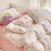 Ensemble housse de couette rose à nœud 3 pièces, confortable et respirant pour toutes les saisons