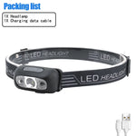 lampe frontale led noire rechargeable usb camping randonnée urgence poissons moderne pratique