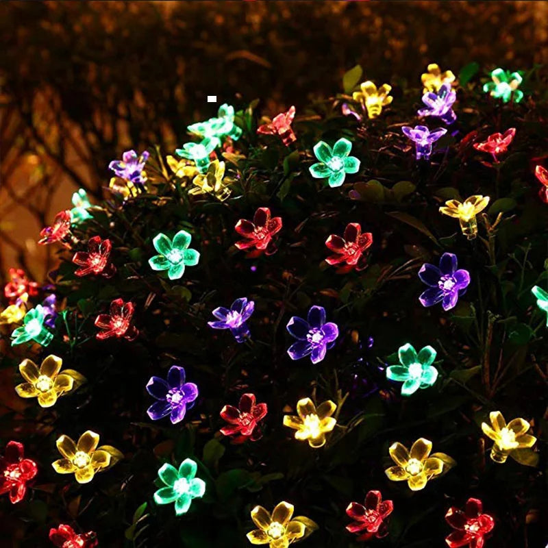 guirlandes lumineuses solaires led fleurs cerisier blanc multicolore extérieures imperméables