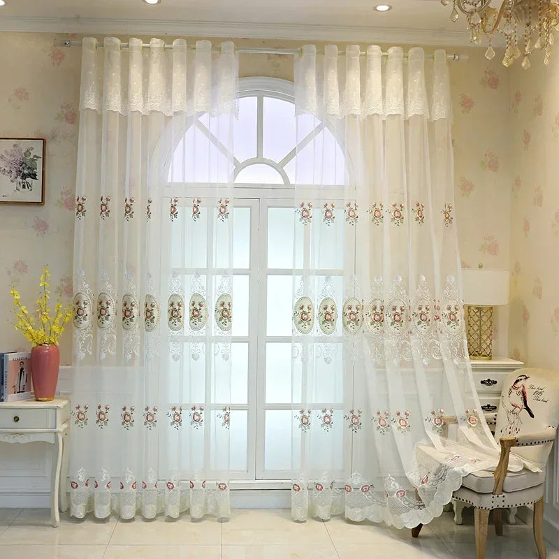 rideau blanc translucide broderie florale polyester moderne 100cm 150cm 200cm 250cm 300cm 400cm