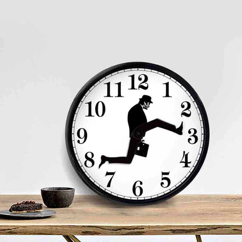 horloge murale moderne cadre noir fond blanc motif homme costume