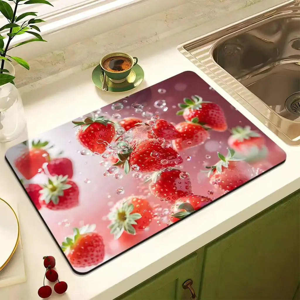 tapis cuisine moderne fraises fruits antibactérien anti dérapant 30x40cm respectueux environnement