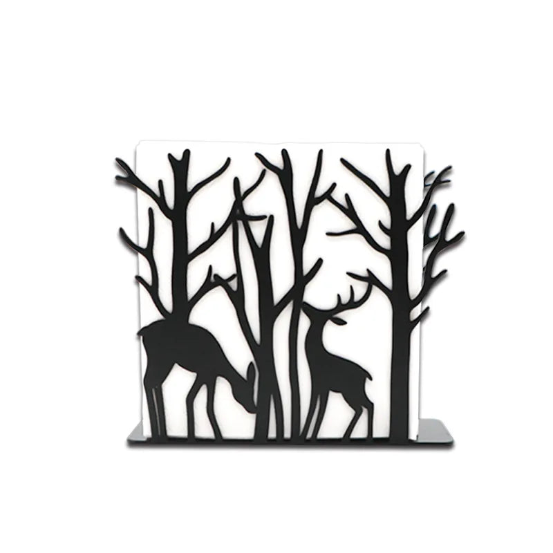 support livre cerfs arbres métal noir blanc moderne décoratif nature rustique