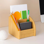 organisateur multifonction moderne bois marron compartiments rangement stylos crayons ciseaux calculatrice bloc notes minimalistestyle