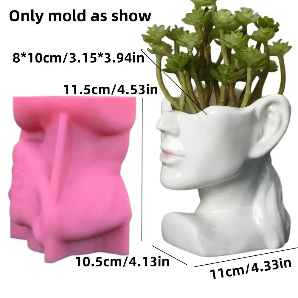 vase silicone forme buste humain blanc rose marron visage stylisé moderne