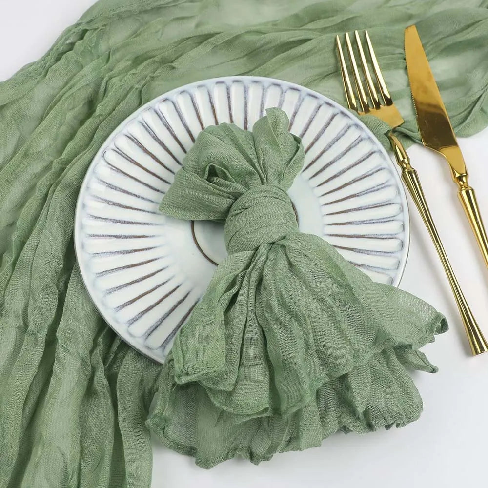 serviettes gaze lin vert olive élégantes rustiques modernes maison restaurant mariage pièces 20x20cm