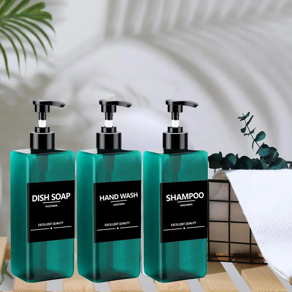 flacons savon liquide noir vert transparent moderne minimaliste rechargeables salle bain cuisine