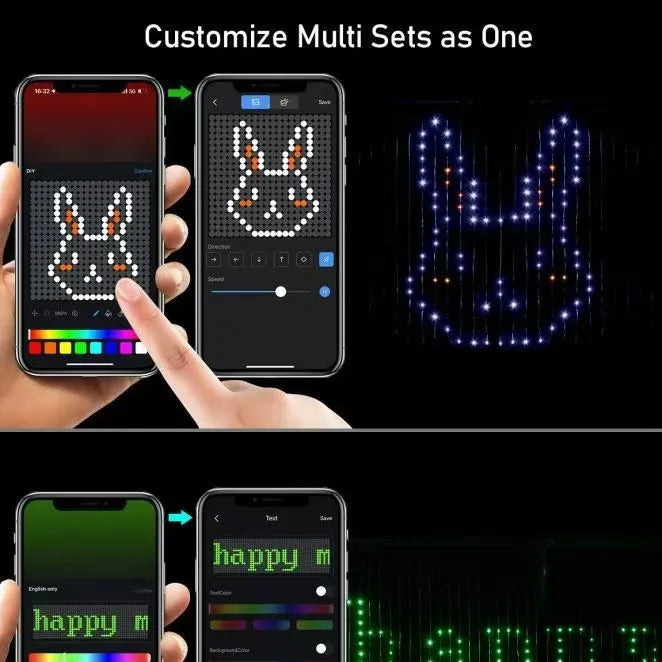 rideau lumineux led multicolore pixel art moderne télécommande application mobile