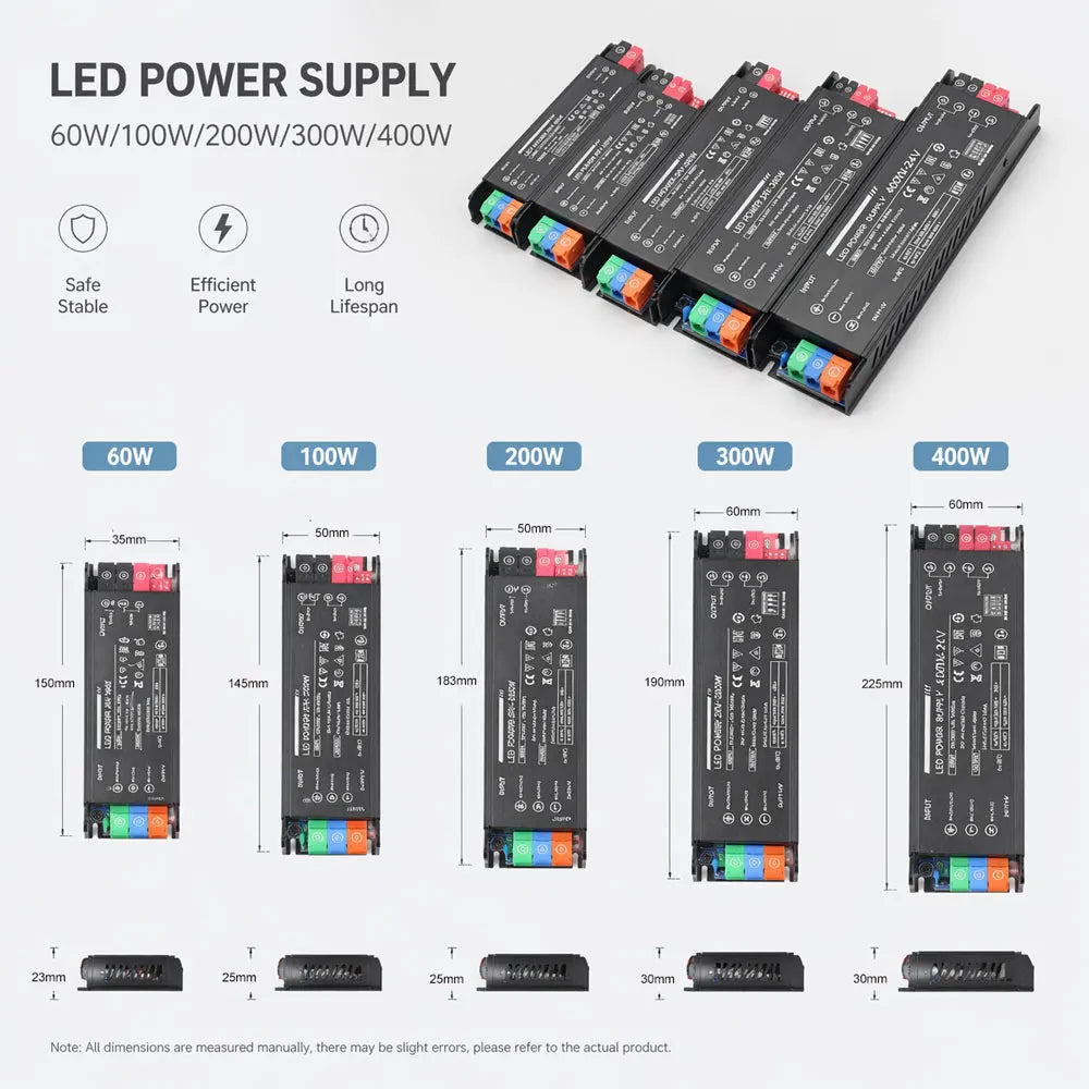 transformateur alimentation led 12v 24v 60w 100w 200w 300w 400w noir clips moderne
