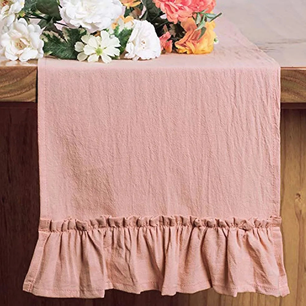 table cuisine chemin table classique rustique uni doux vert foncé rose gris beige clair