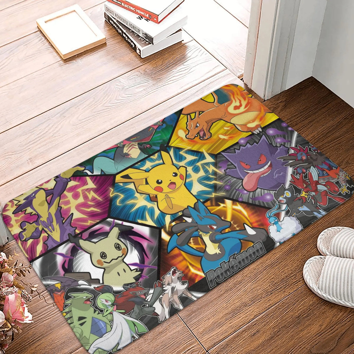 tapis d'entrée pikachu welcome flanelle jaune noir blanc moderne cartoon adhésif