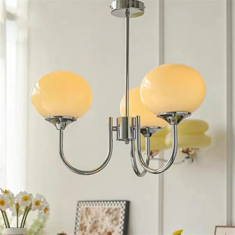 lustre moderne rose doré sphères brillantes opalescent semi encastré led