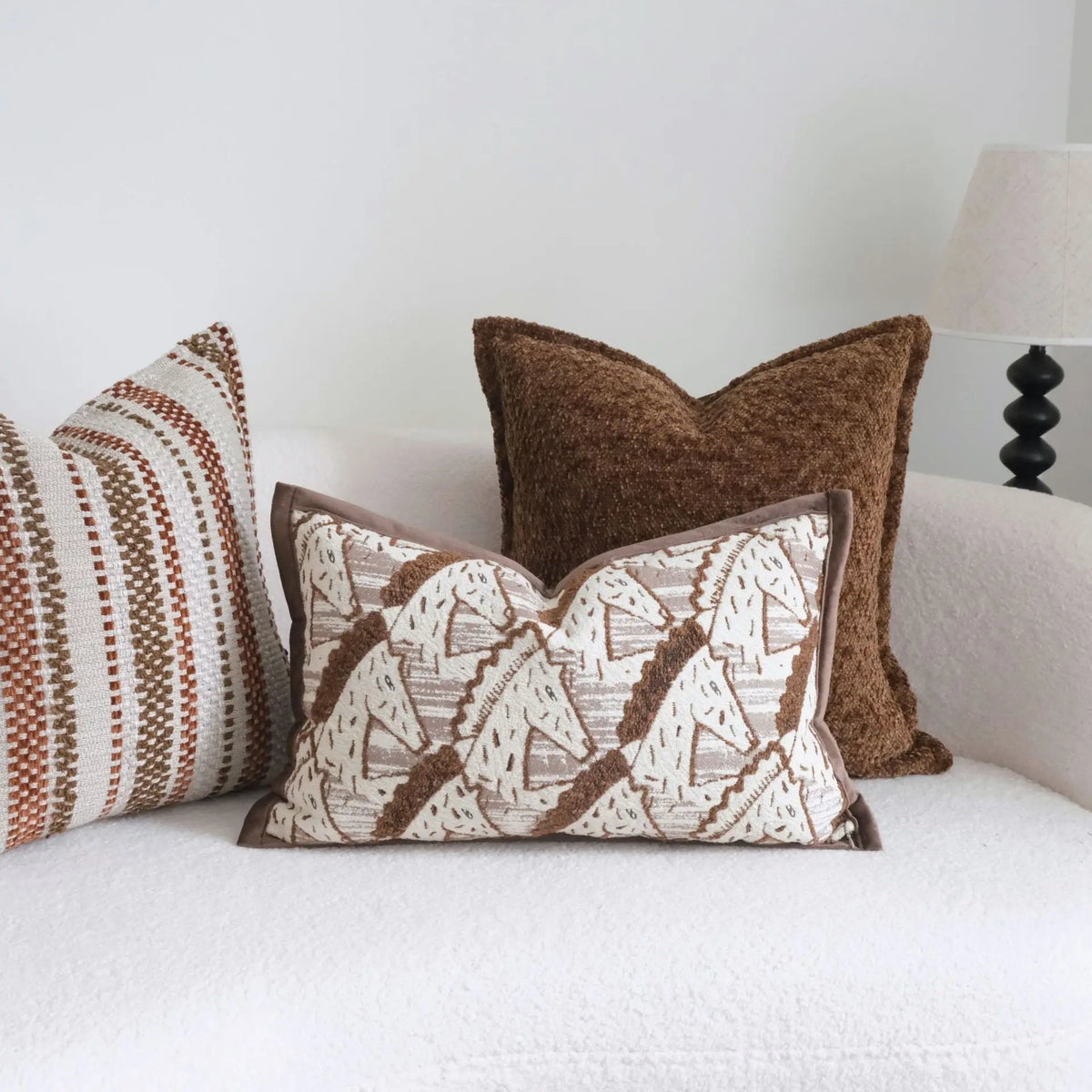 housse coussin carré moderne marron géométrique polyester 45x45cm 30x50cm decoration intérieure jacquard opaque