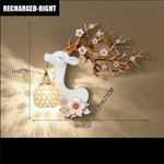 lampe murale moderne branches fleurs strass tête cerf blanc doré bleuclair
